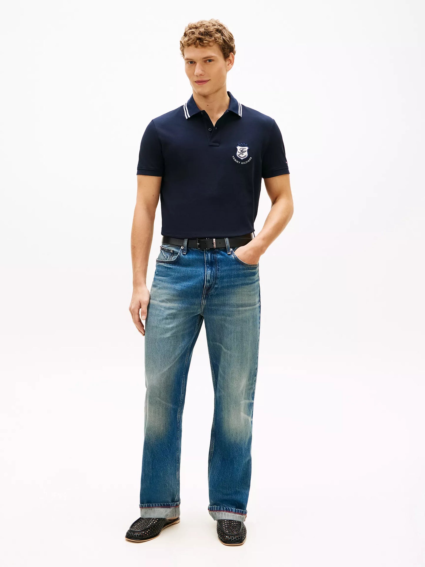 Polo en piqué avec monogramme et écusson, coupe régulière