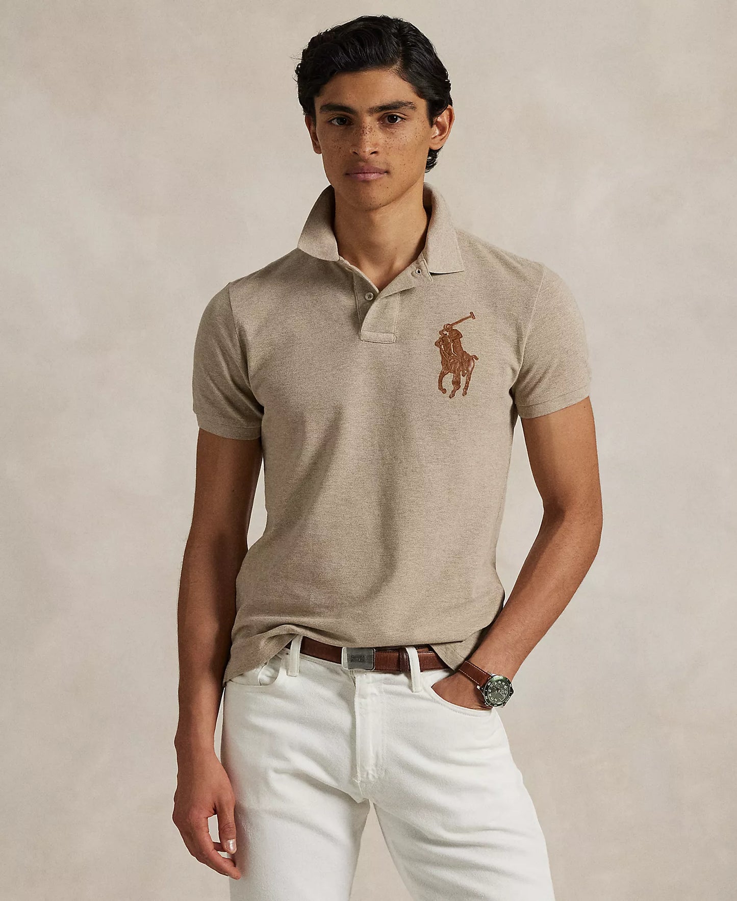 Polo homme coupe Custom Slim Fit avec logo Big Pony en cuir