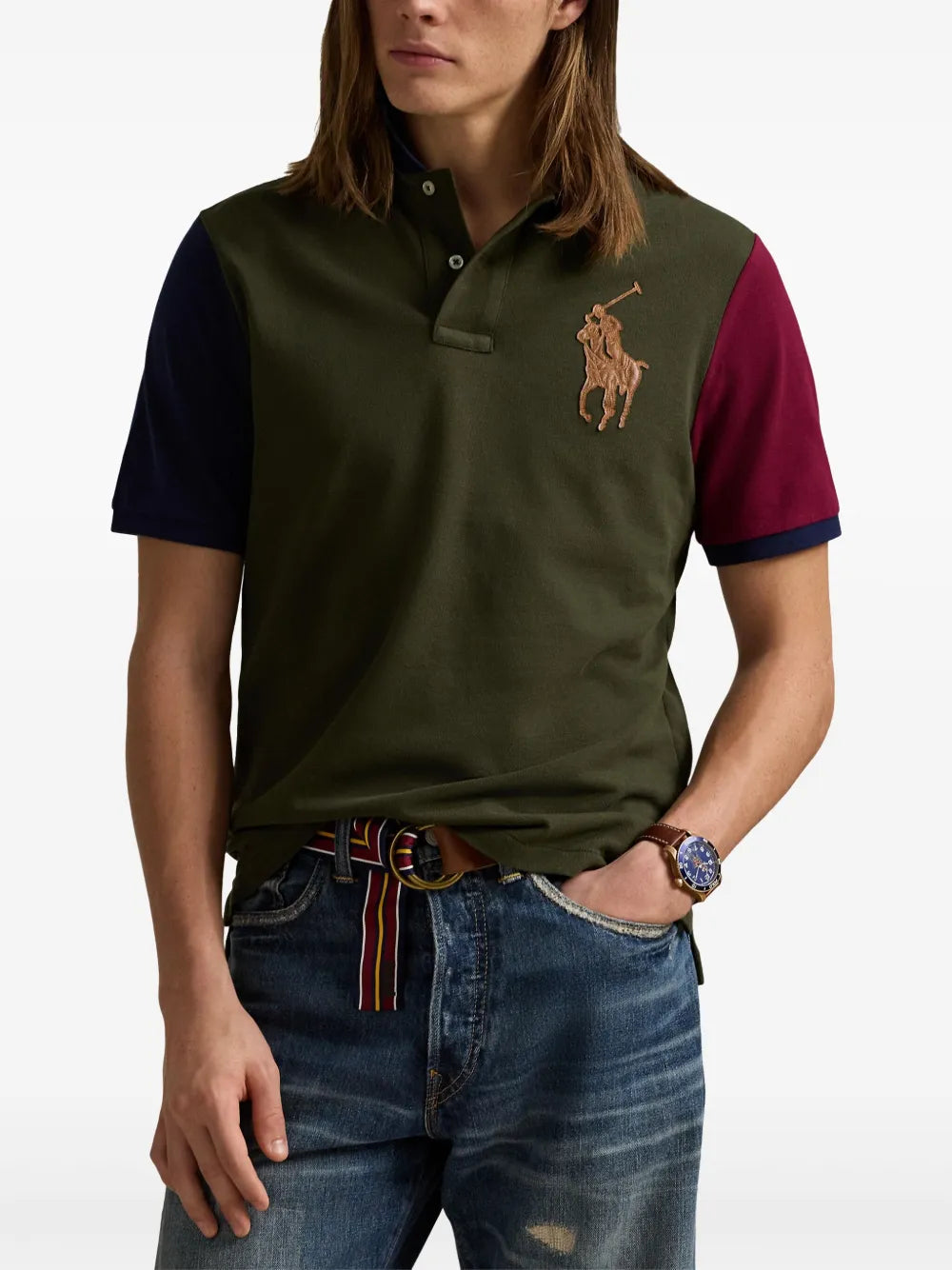 Polo homme coupe Custom Slim Fit avec logo Big Pony en cuir