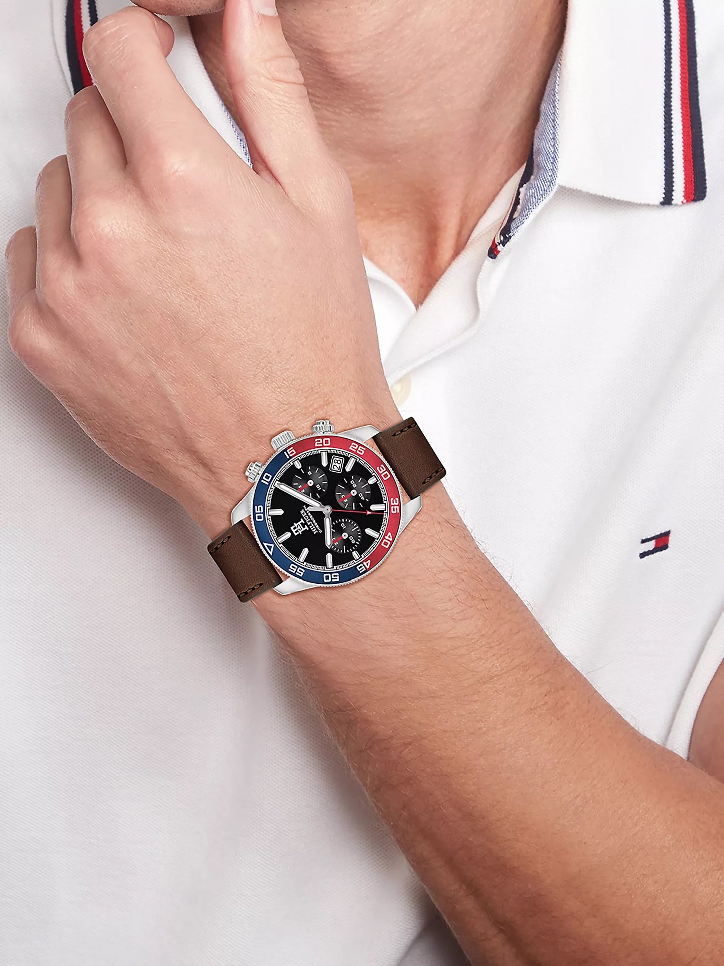 Montre chronographe pour homme avec bracelet en cuir marron – 41 mm