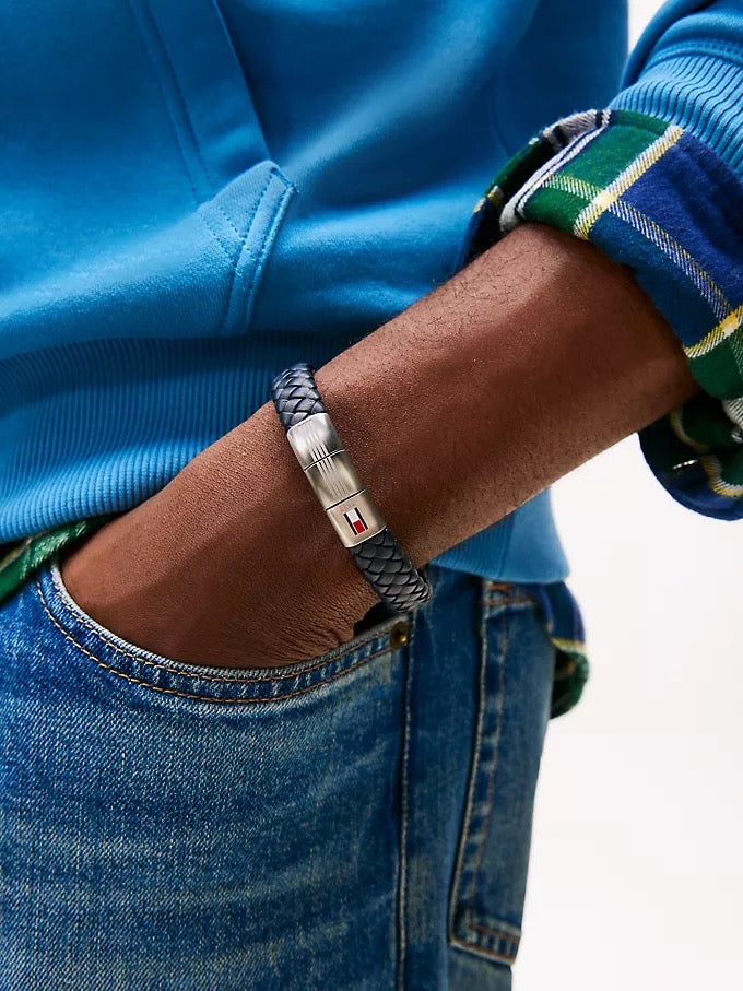 Bracelet en cuir tressé Bleu