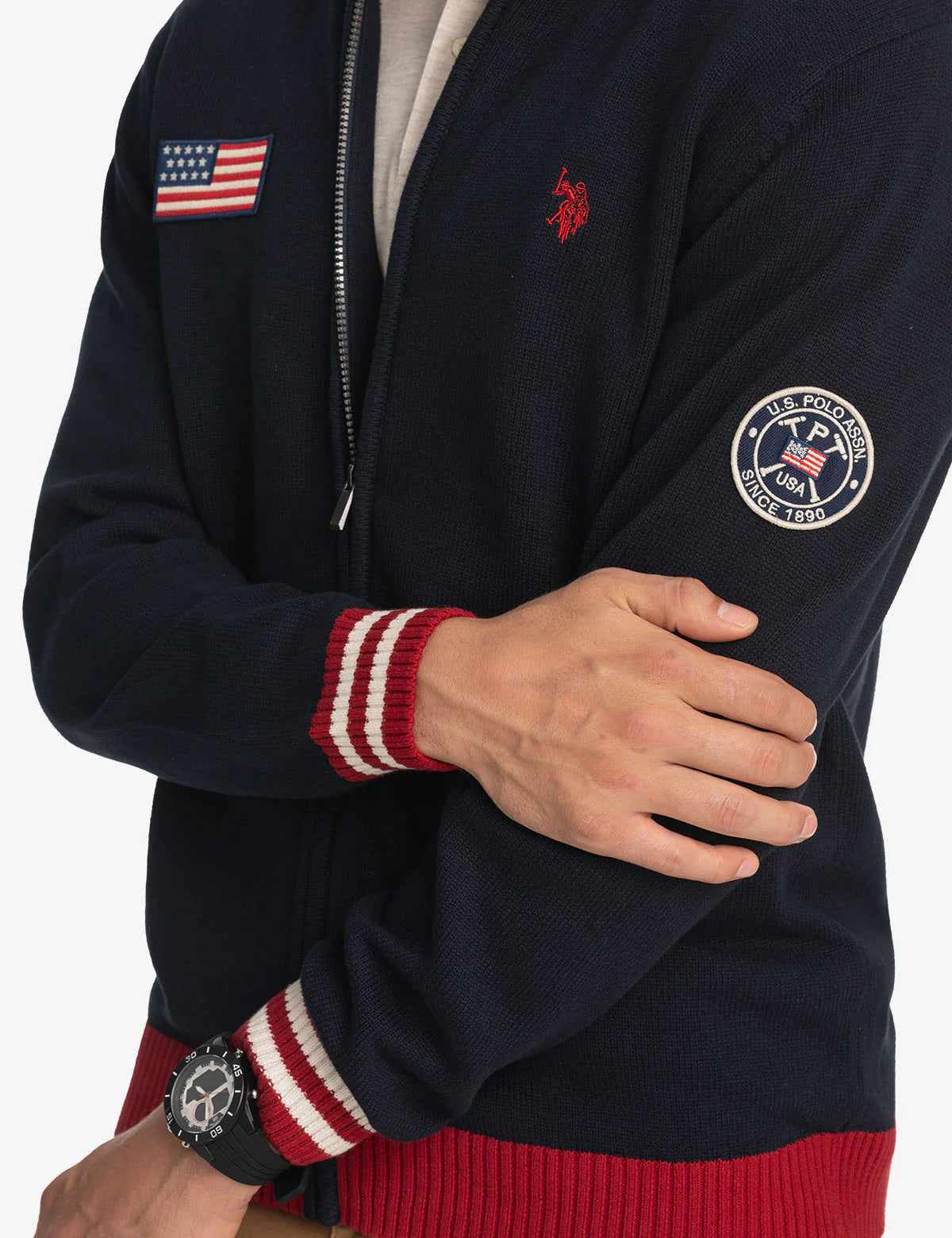 Pull universitaire à col montant avec fermeture éclair intégrale