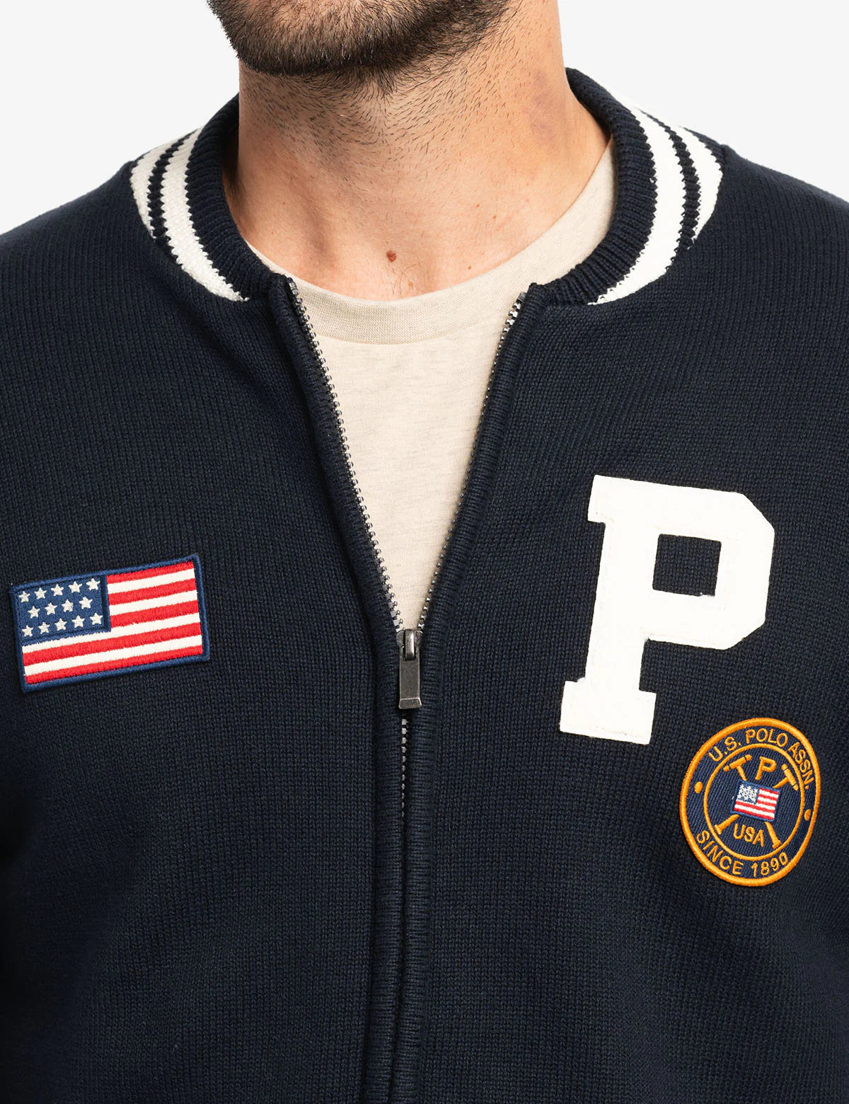 Pull varsity à fermeture intégrale avec écussons