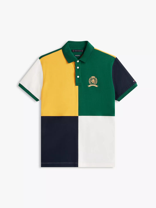 Polo en piqué stretch colorblock avec logo écusson Vert