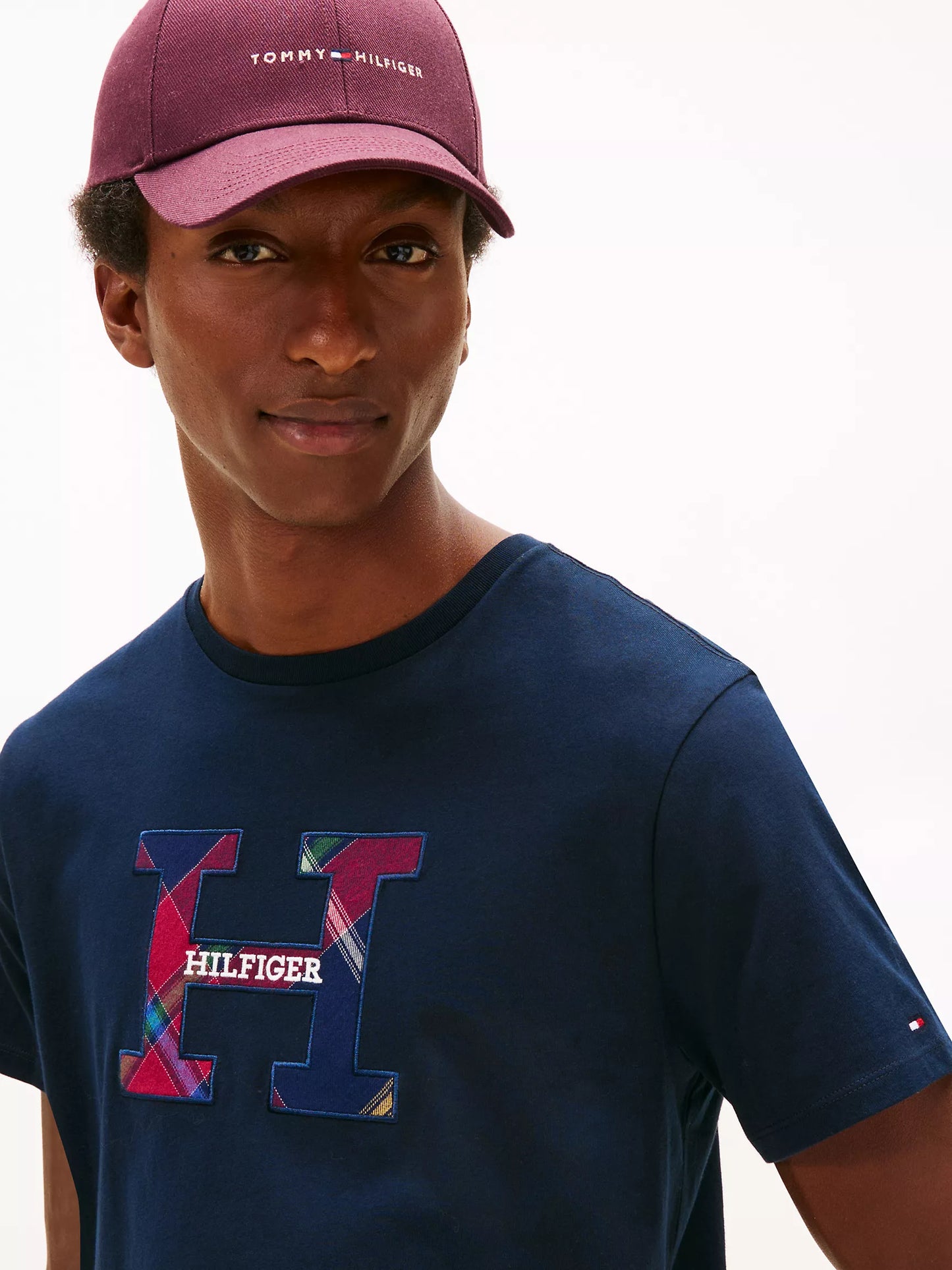 T-shirt à carreaux avec logo monogramme Navy