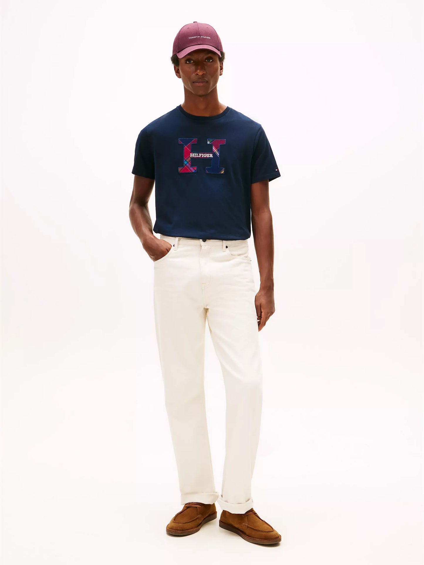 T-shirt à carreaux avec logo monogramme Navy