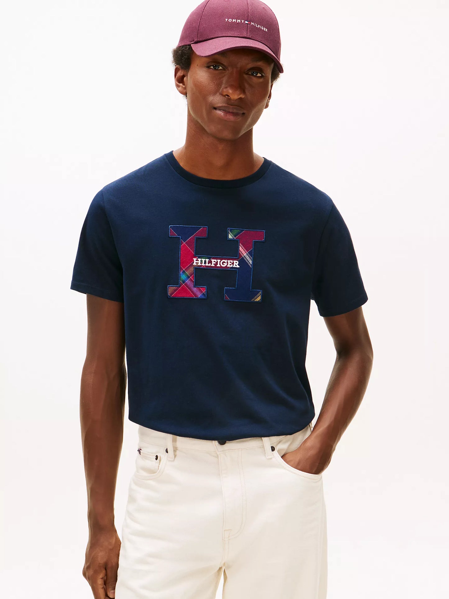 T-shirt à carreaux avec logo monogramme Navy