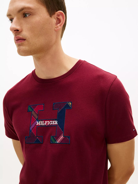 T-shirt à carreaux avec logo monogramme Rouge