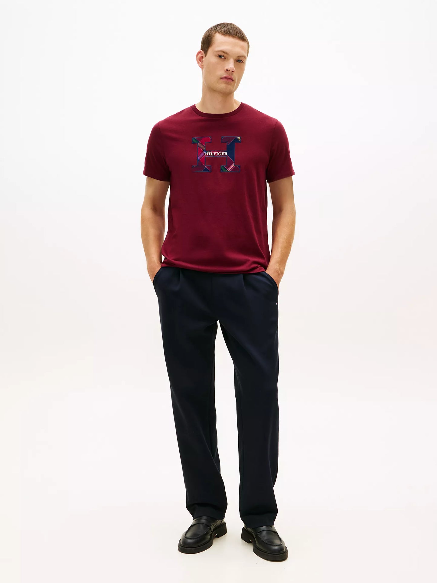 T-shirt à carreaux avec logo monogramme Navy