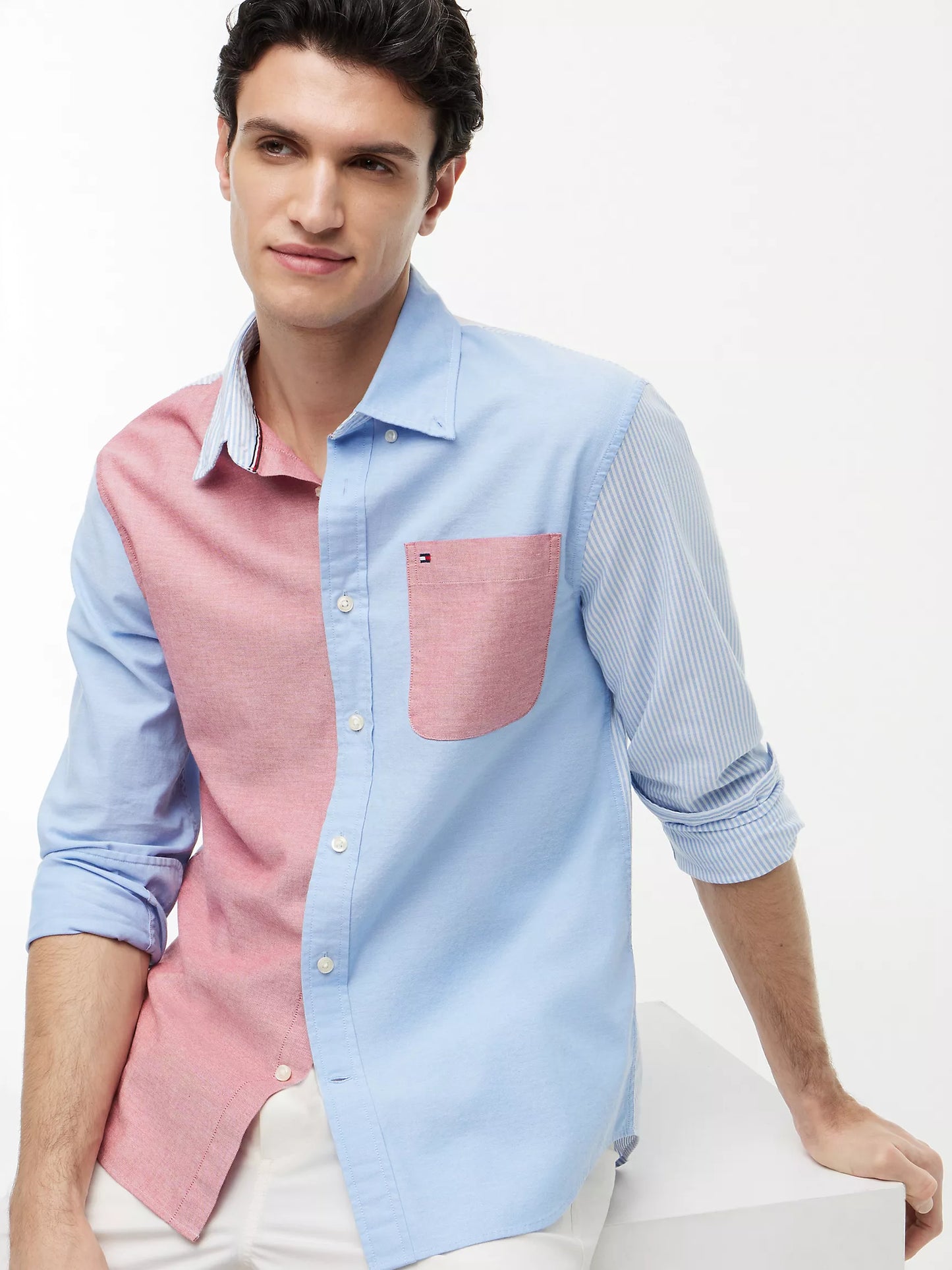 Chemise Oxford à coupe régulière avec blocs de couleur
