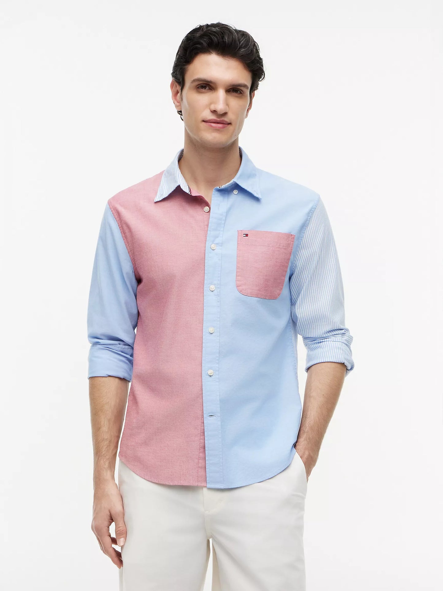 Chemise Oxford à coupe régulière avec blocs de couleur