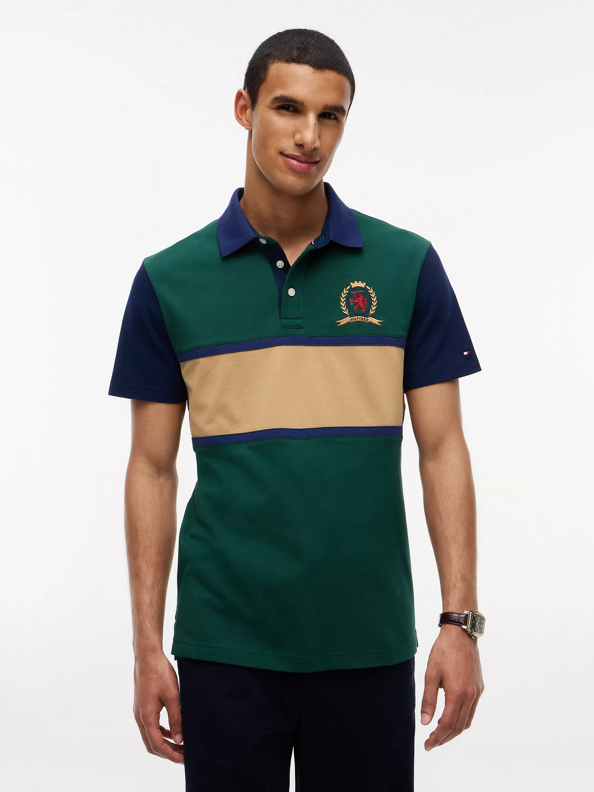 Polo Regular Fit à logo écusson colorblock