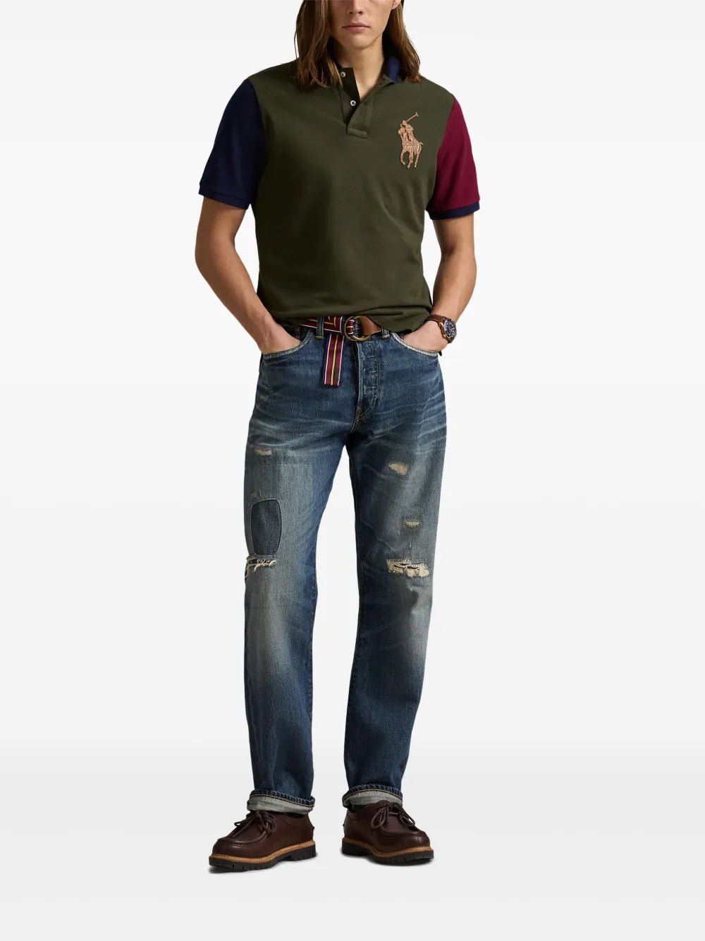 Polo homme coupe Custom Slim Fit avec logo Big Pony en cuir