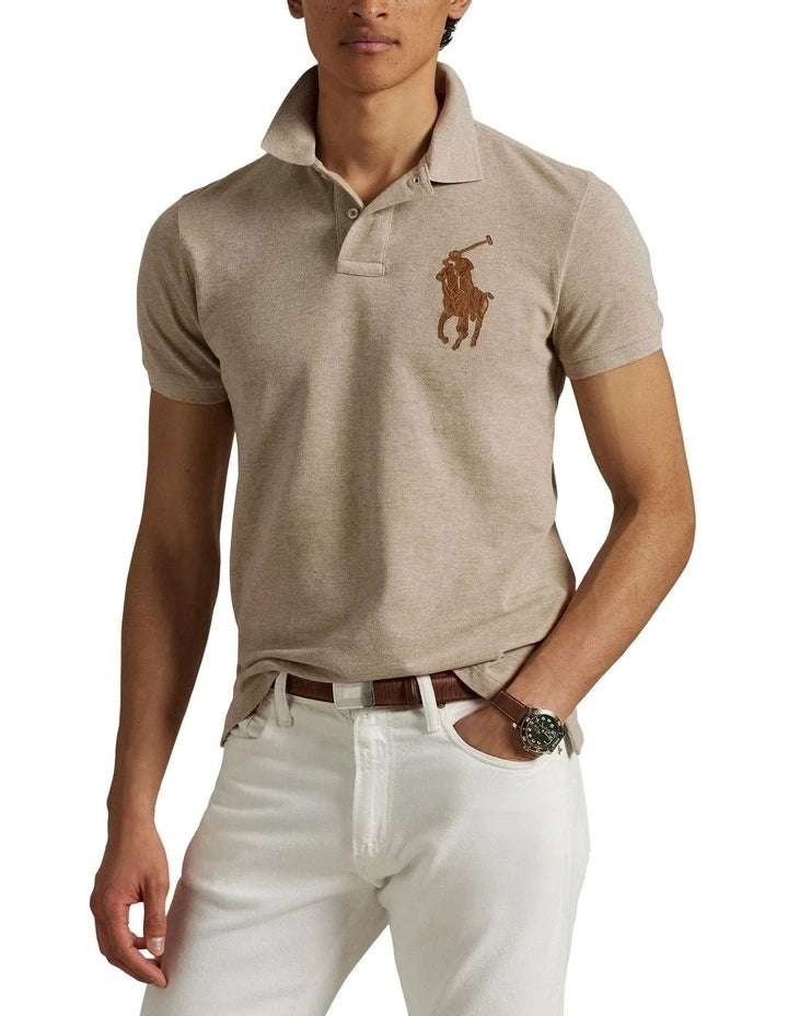 Polo homme coupe Custom Slim Fit avec logo Big Pony en cuir