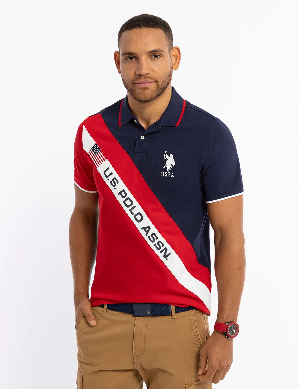 Polo piqué à drapeau à blocs de couleurs diagonaux