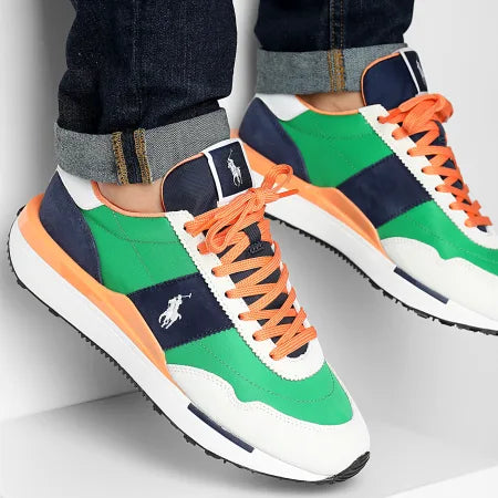 Baskets Train 89 bleu marine, vert et orange