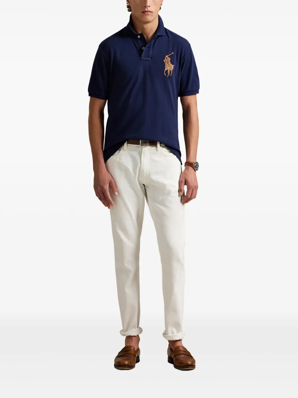 Polo homme coupe Custom Slim Fit avec logo Big Pony en cuir