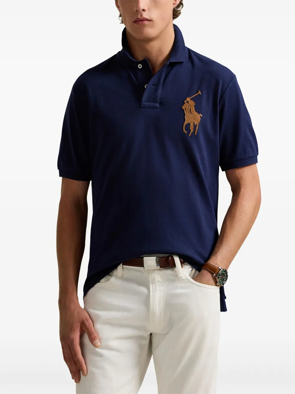 Polo homme coupe Custom Slim Fit avec logo Big Pony en cuir