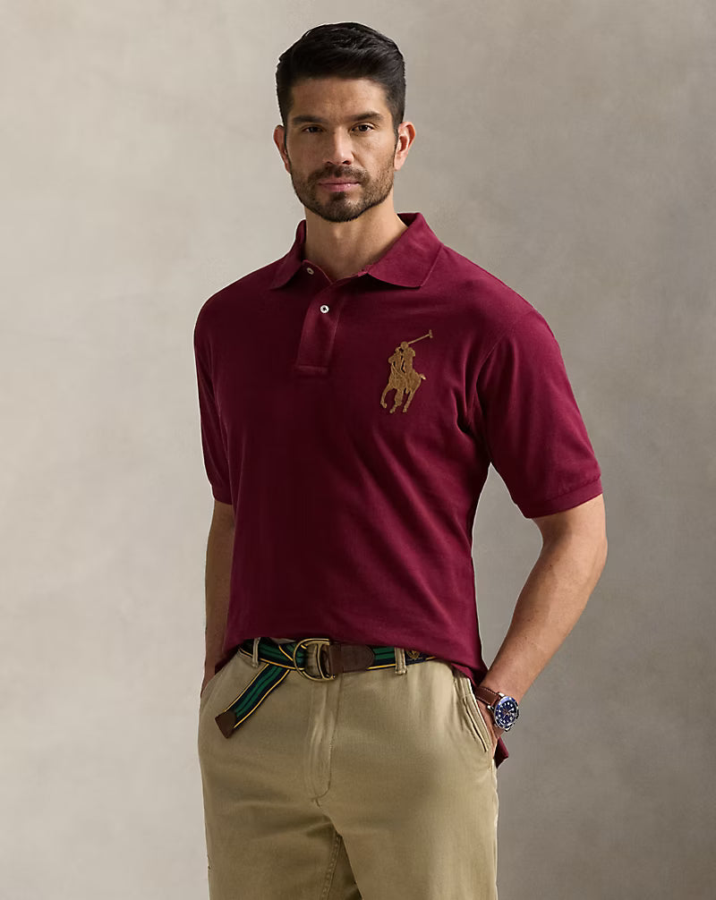 Polo homme coupe Custom Slim Fit avec logo Big Pony en cuir