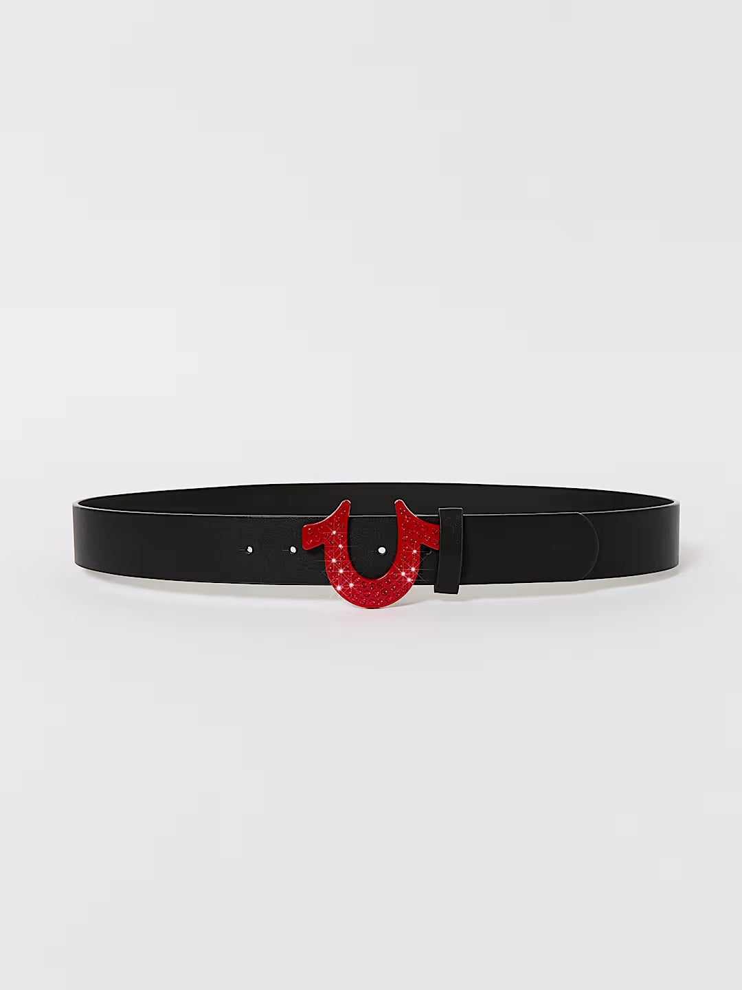 Ceinture avec boucle en forme de fer à cheval en cristal.