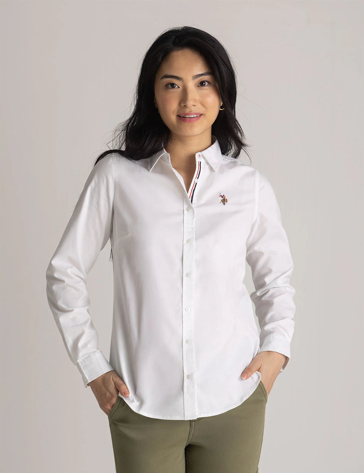 Chemise Oxford unie stretch à manches longues