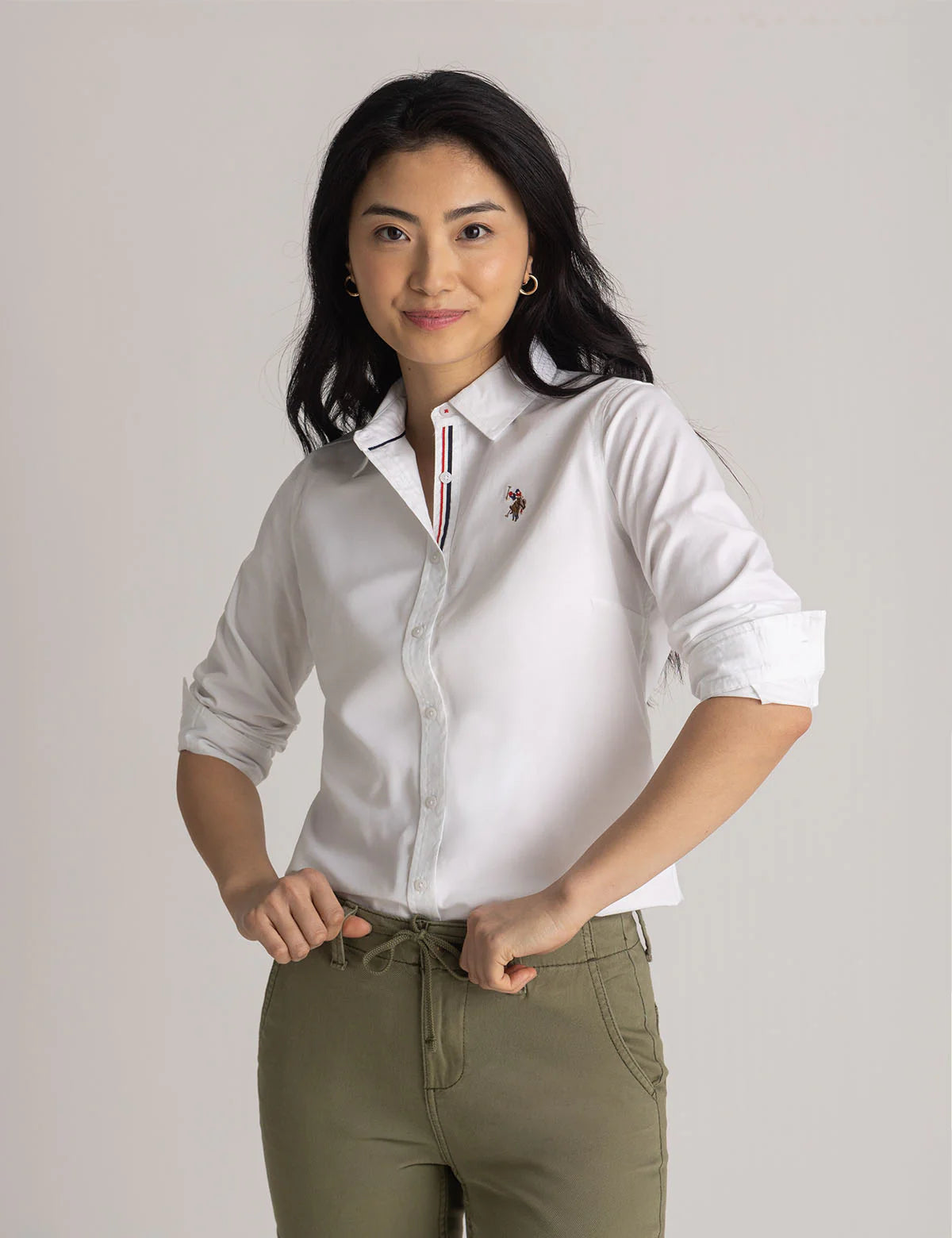 Chemise Oxford unie stretch à manches longues