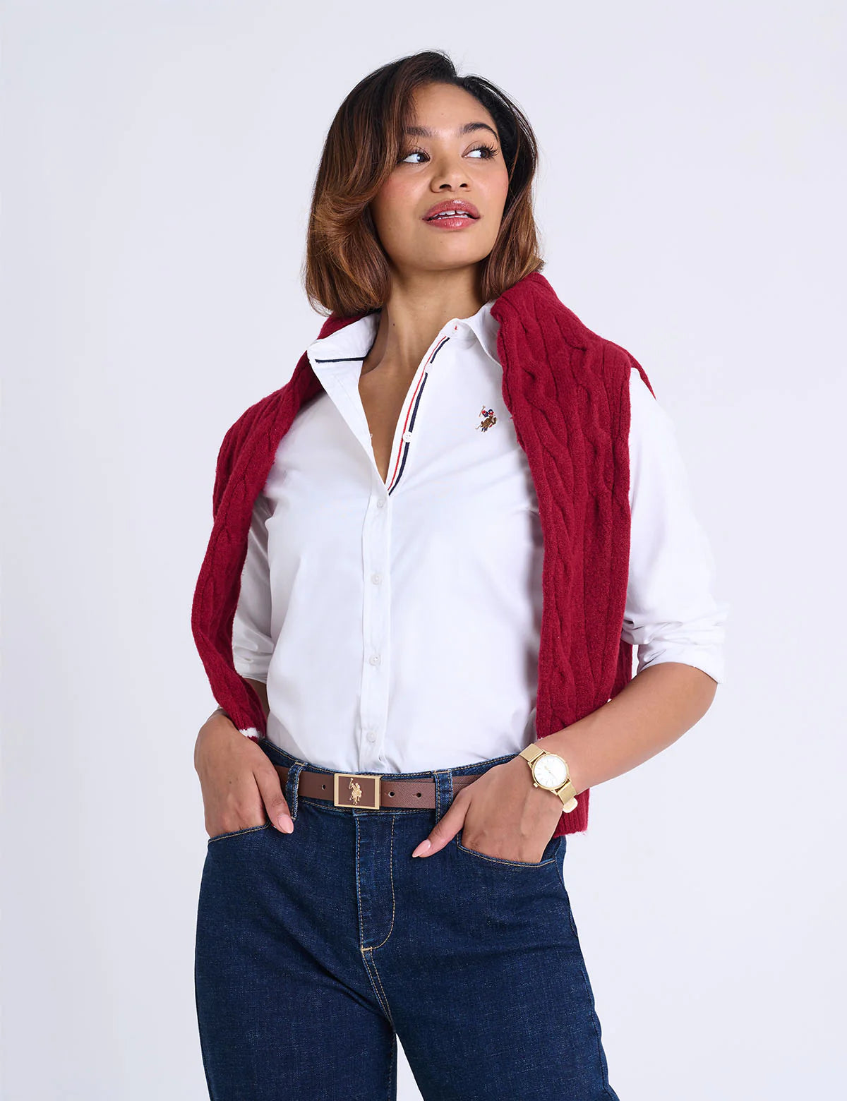 Chemise Oxford unie stretch à manches longues