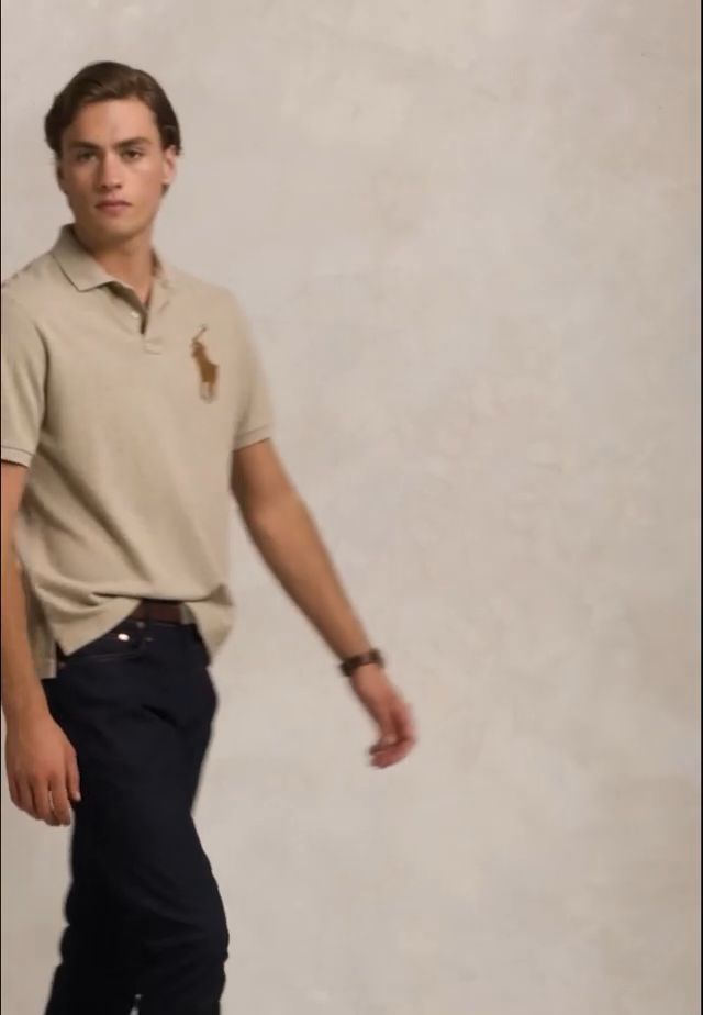 Polo homme coupe Custom Slim Fit avec logo Big Pony en cuir